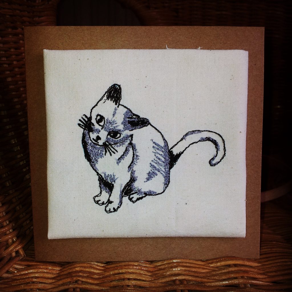 Cat Card made using Machine embroidery