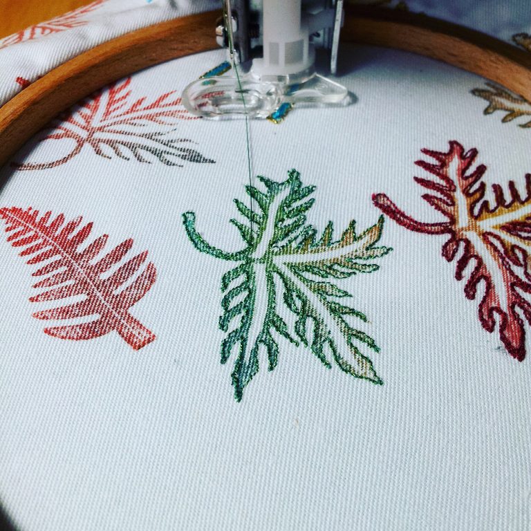 Machine embroidery - leaves