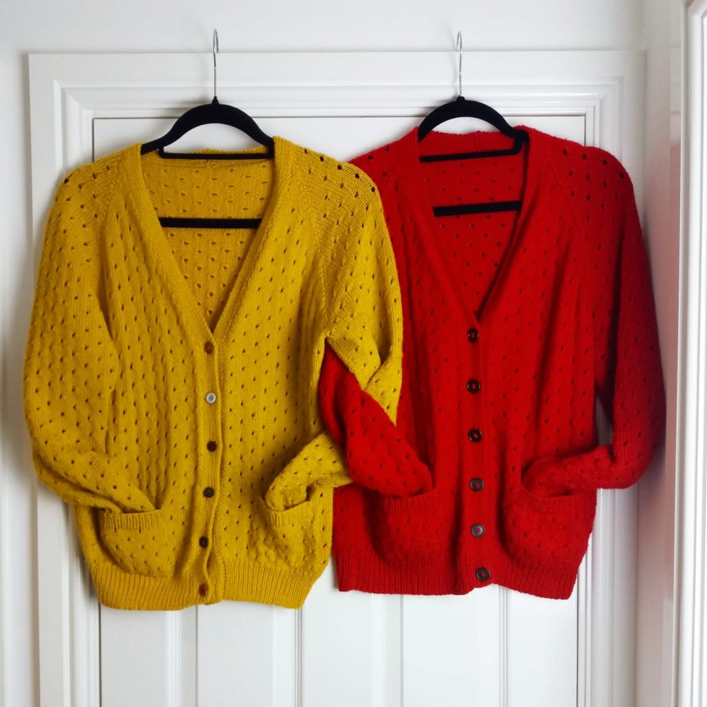 Handmade Clothes - Red and Yellow knitted cardigans