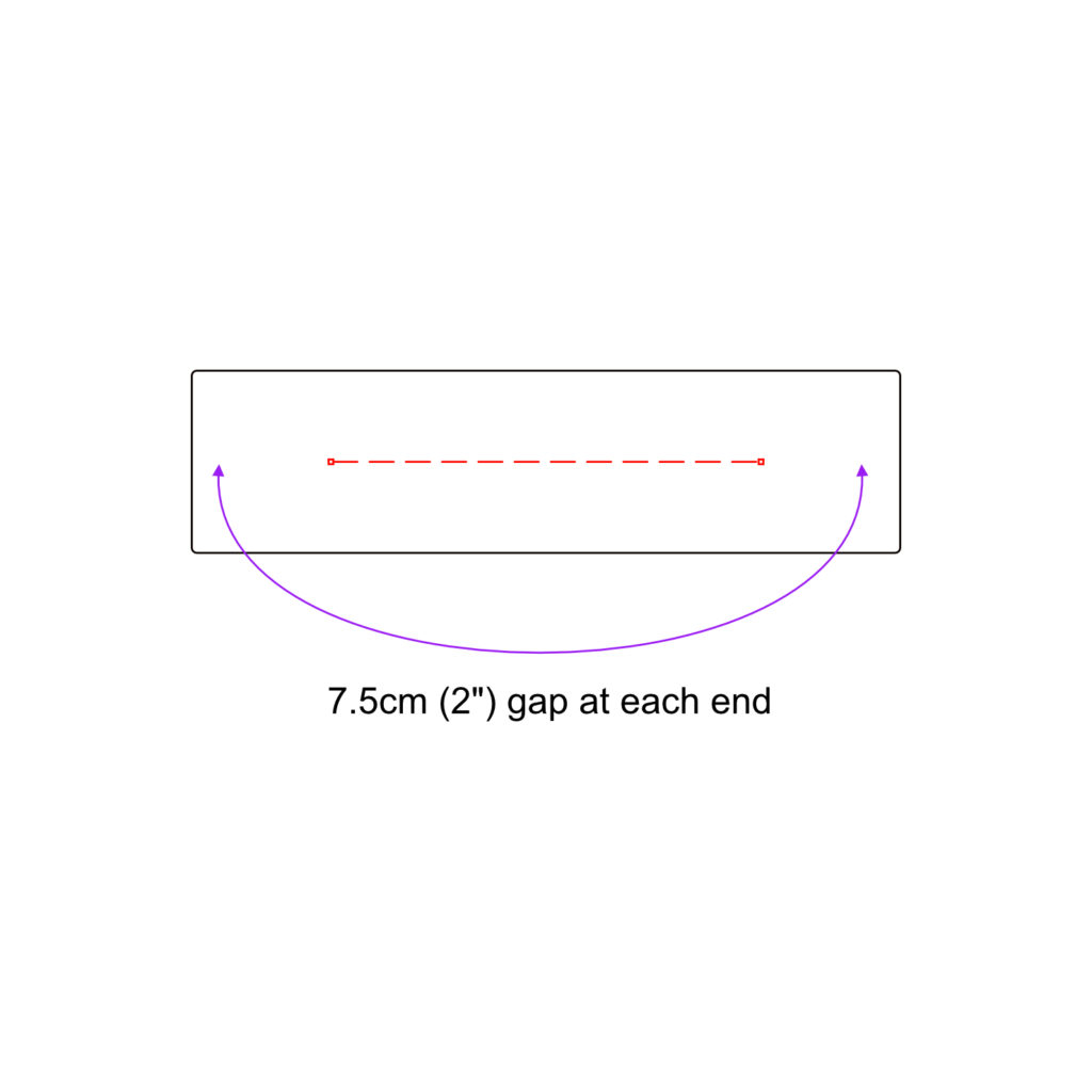 Diagram showing a marked line in the middle of the fabric with a gap of 7.5cm at either end