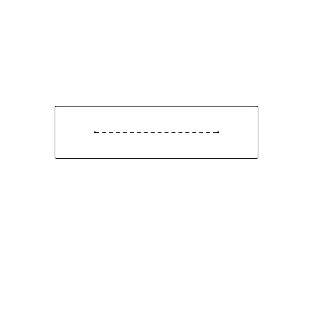 Diagram of a stitched rectangle of fabric with a stitched line down the middle lengthwise