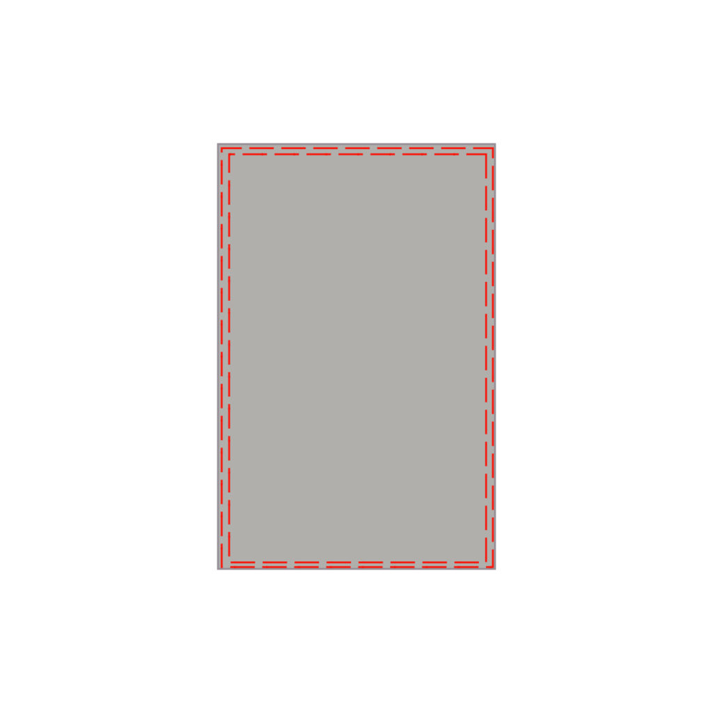 Diagram of rectangular dishcloth with two lines of top-stitching highlighted in red along the edges