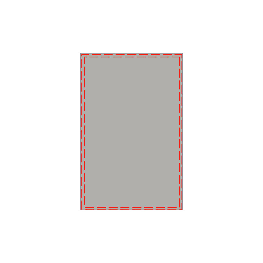 Diagram of rectangular dishcloth with two lines of top-stitching highlighted in red along the edges